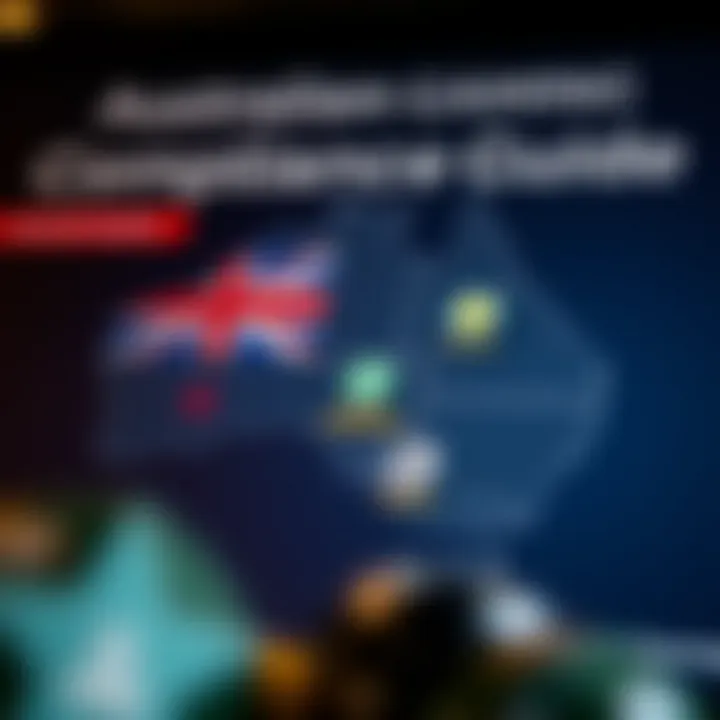 Graphic depicting an Australian map with symbols representing secure online gaming and compliance