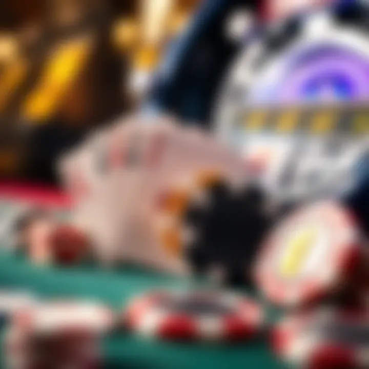 Close-up of casino-themed icons including cards, chips, and slot reels illustrating eligible games