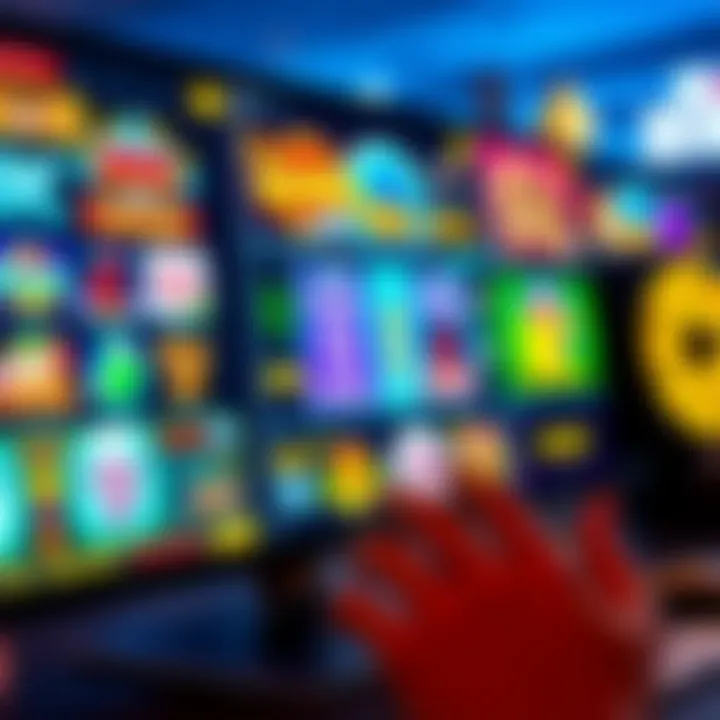 Colorful online pokies games displayed on a computer screen at RocketPlay casino platform