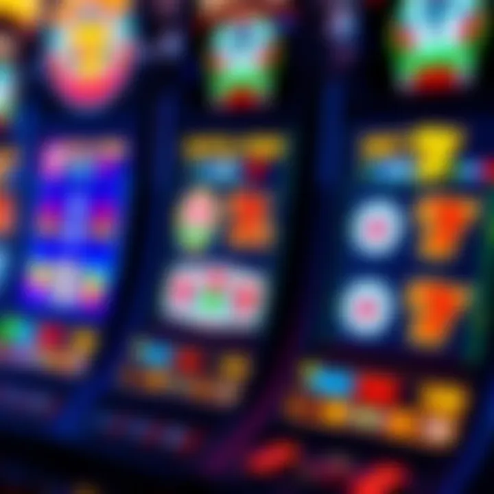 Colorful online pokies game interface displaying various symbols and payout options