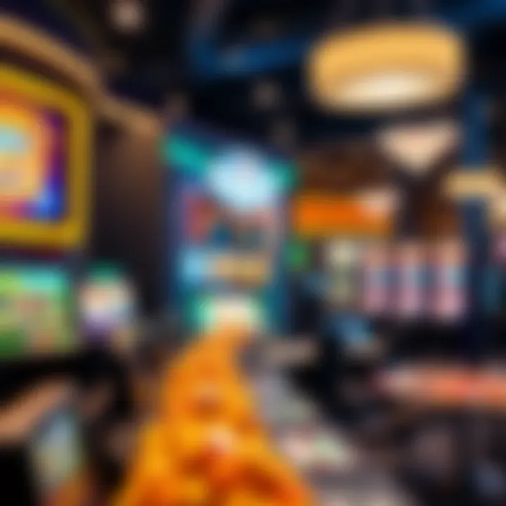 Casino interface showing a wide selection of slot games and table games under bright lights