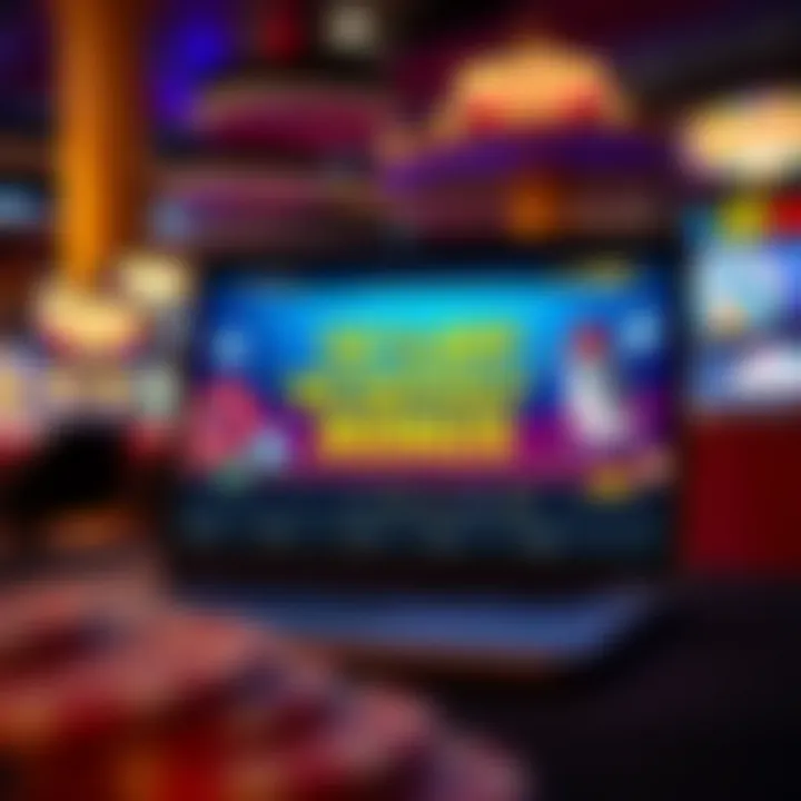 Digital representation of a casino bonus offer displayed on a laptop screen with vibrant graphics