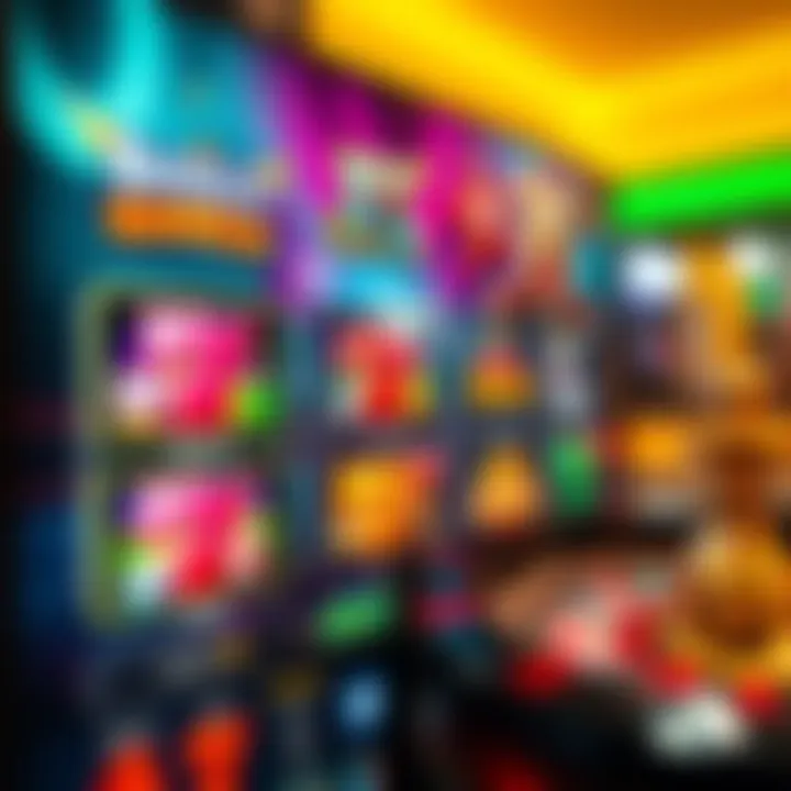 Colorful casino game icons representing slots, poker, and roulette on a digital interface