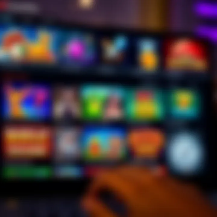 Online casino interface showing a variety of slot games with colorful graphics