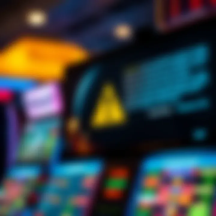 Illustration of online bonus terms and conditions displayed on a digital screen with caution symbol