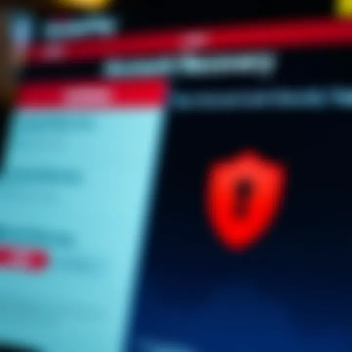 Visual representation of account recovery options and security shield icon