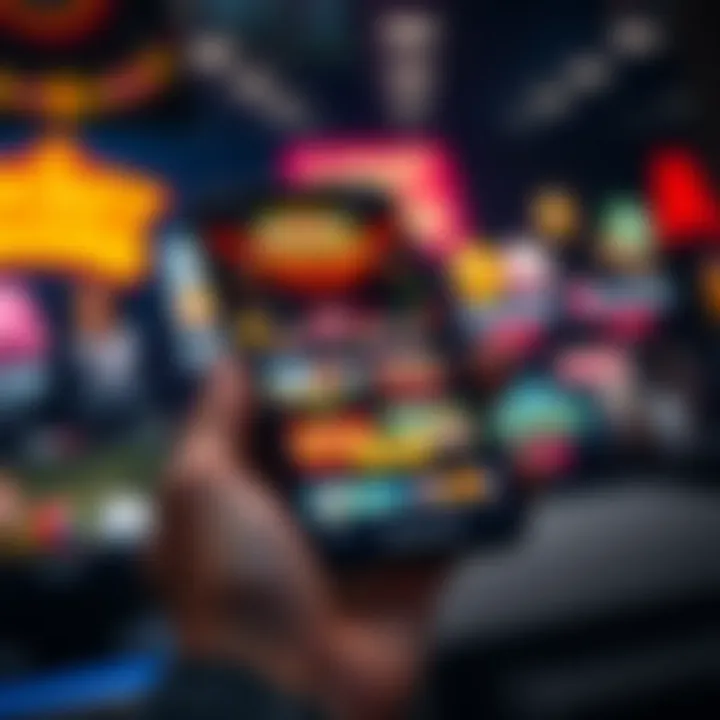 Mobile phone displaying RocketPlay Casino app interface with colorful game icons