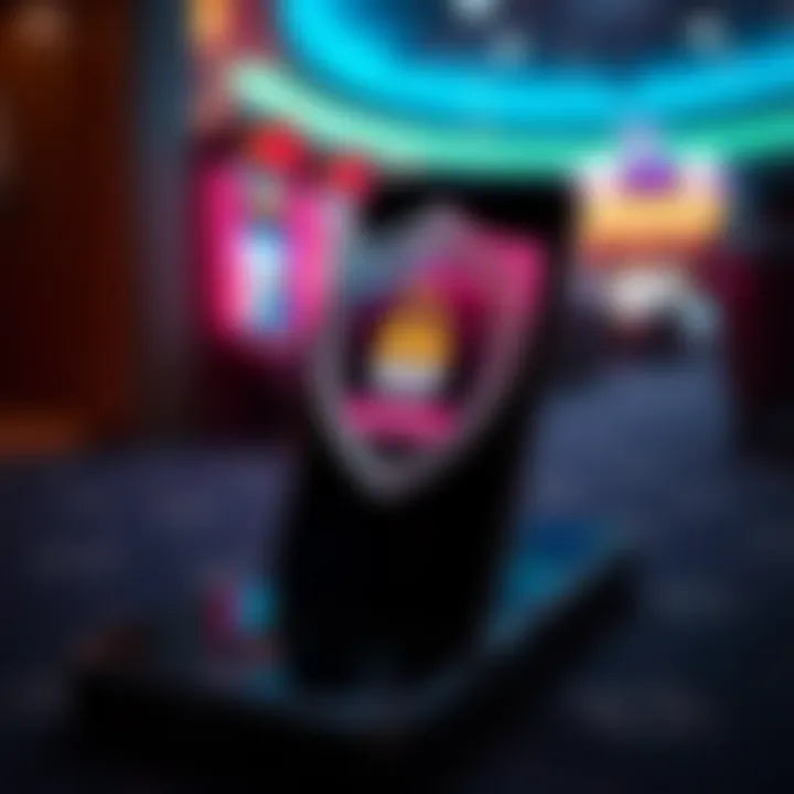 Illustration of a secure shield overlay on a smartphone representing account protection and security tips for RocketPlay Casino app users