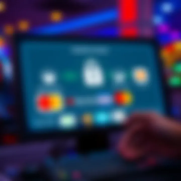 Secure digital transaction on a computer screen with icons representing various payment methods