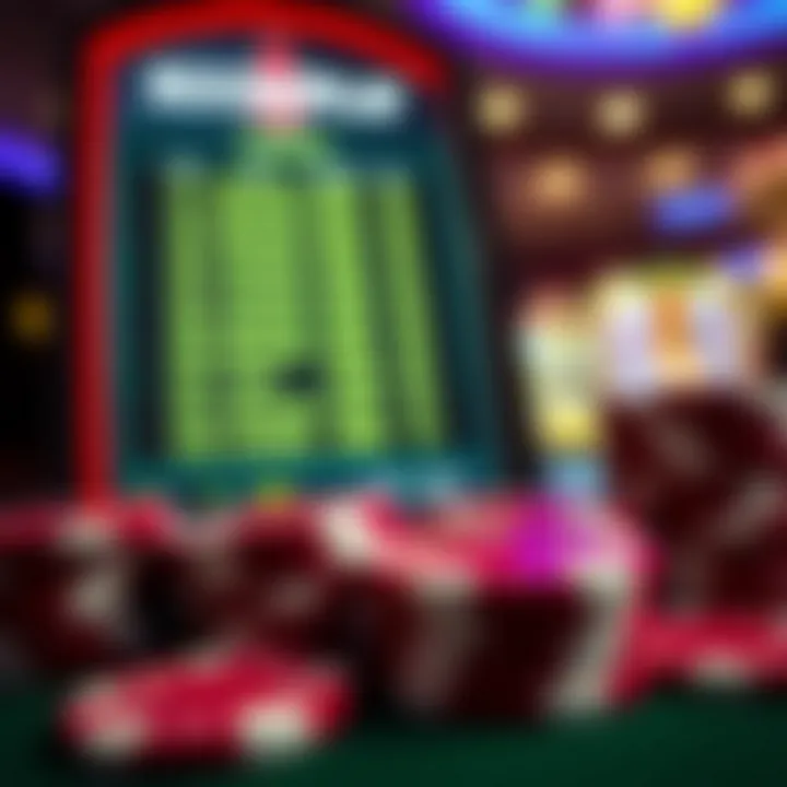 Close up of casino chips and a digital screen showing bonus codes