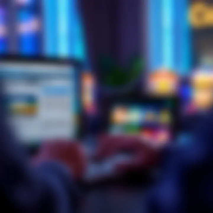 RocketPlay Casino Bonus Terms and Game Eligibility Player using laptop to access RocketPlay Casino, focusing on bonus terms and eligible games