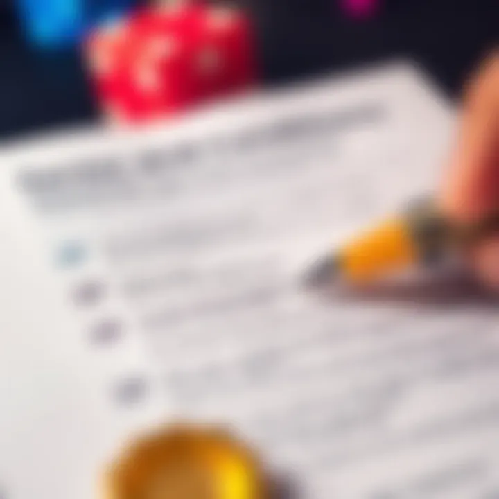Illustration of a checklist featuring terms and conditions for casino bonuses with a pen marking important points