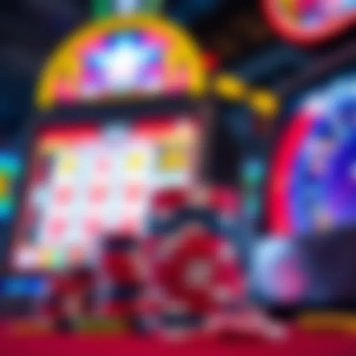 RocketPlay Casino Bonuses with Chips and Slot Machine Colorful casino chips stacked next to a glowing slot machine screen