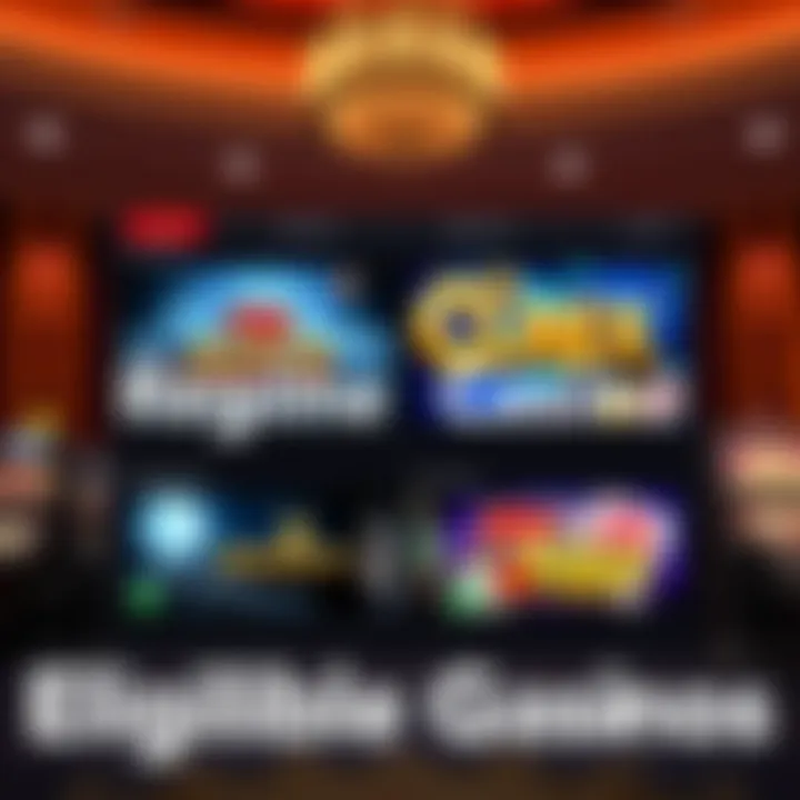 Visual representation of casino game selection highlighting slots and table games eligible for bonus use