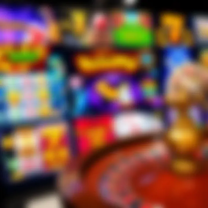 Colorful casino game icons including slots, card games, and roulette on a digital platform