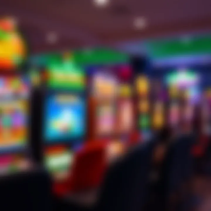 Colorful online casino game interface featuring various slot machines and card games