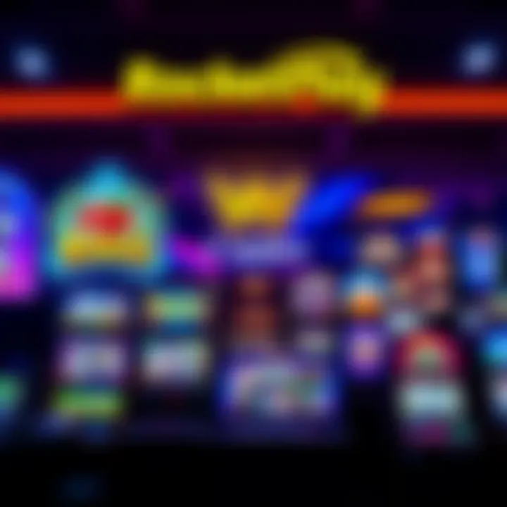 Colorful digital slots and card games displayed on a vibrant casino interface