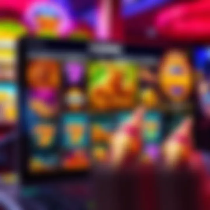 Online casino interface showcasing a variety of vibrant slot games on a digital screen