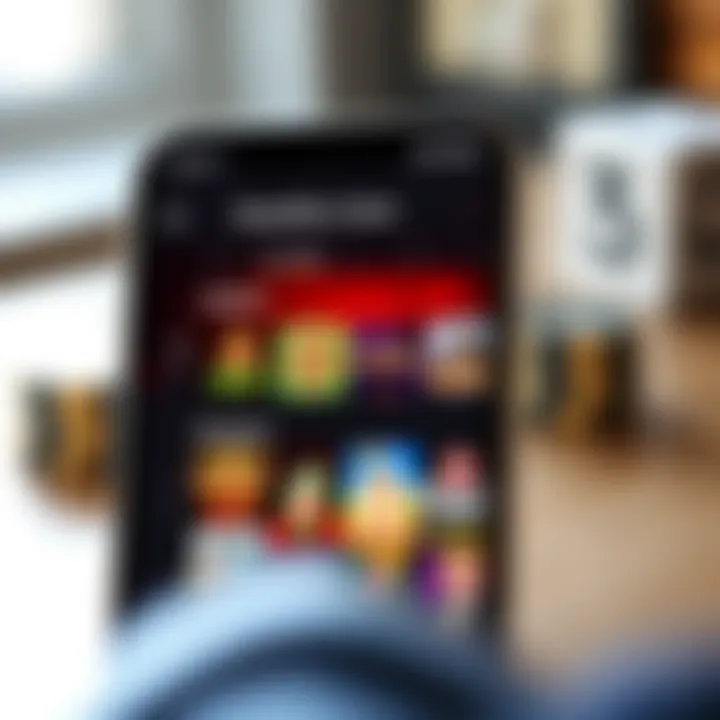 User interface of RocketPlay Casino app on an iPhone showcasing game selection and navigation menu