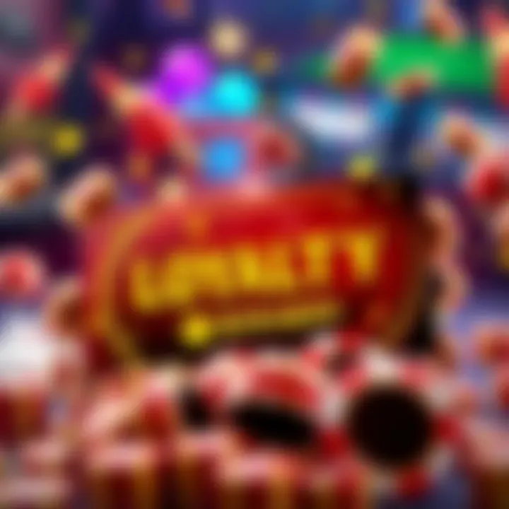 Loyalty rewards card surrounded by sparkling casino tokens and bonus symbols