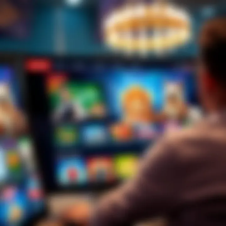 Online casino interface showing various game options and vibrant graphics