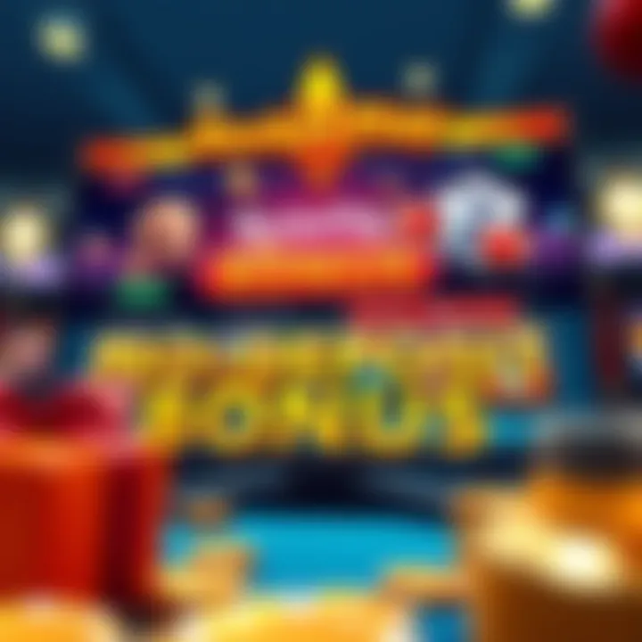 Illustration of a vibrant online casino interface showcasing bonus credits and game options