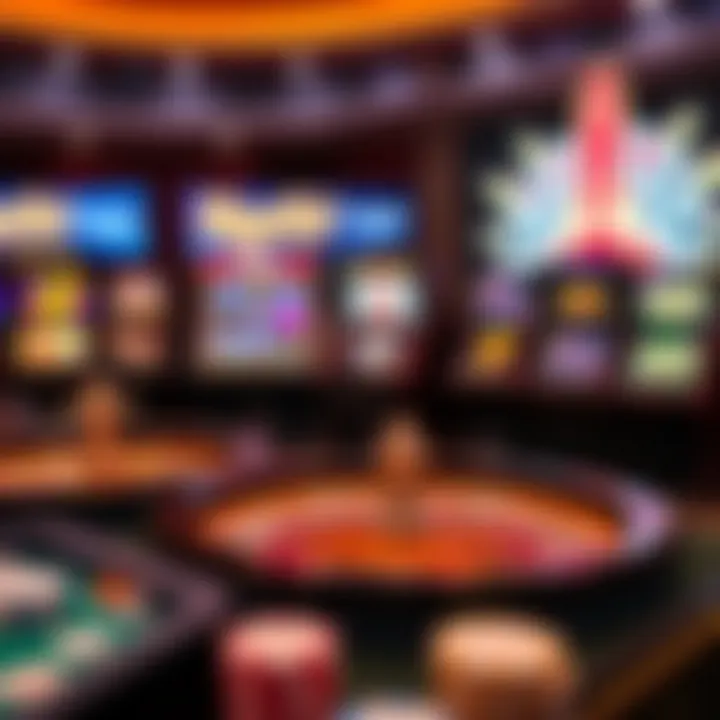 Selection of digital casino games including slots, roulette, and card games on a vibrant interface