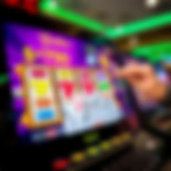 Colorful casino game interface showing slot reels and poker cards