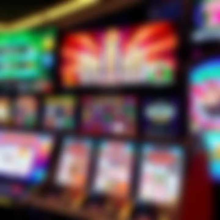 Digital interface displaying a variety of casino games including slots and card games