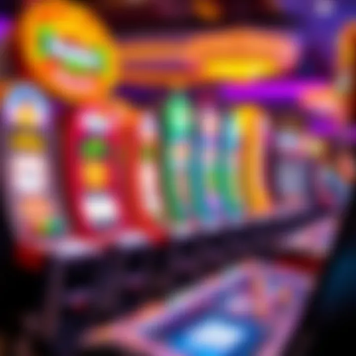 Colorful casino slot machines with vibrant lights and symbols
