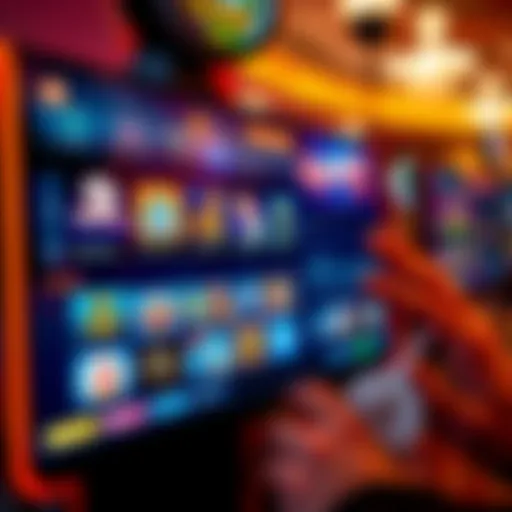 User interacting with online gaming platform interface showing game selections and controls