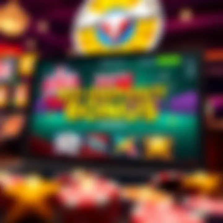 Illustration of a vibrant online casino interface showcasing RocketPlay's no deposit bonus offer with Australian-themed graphics