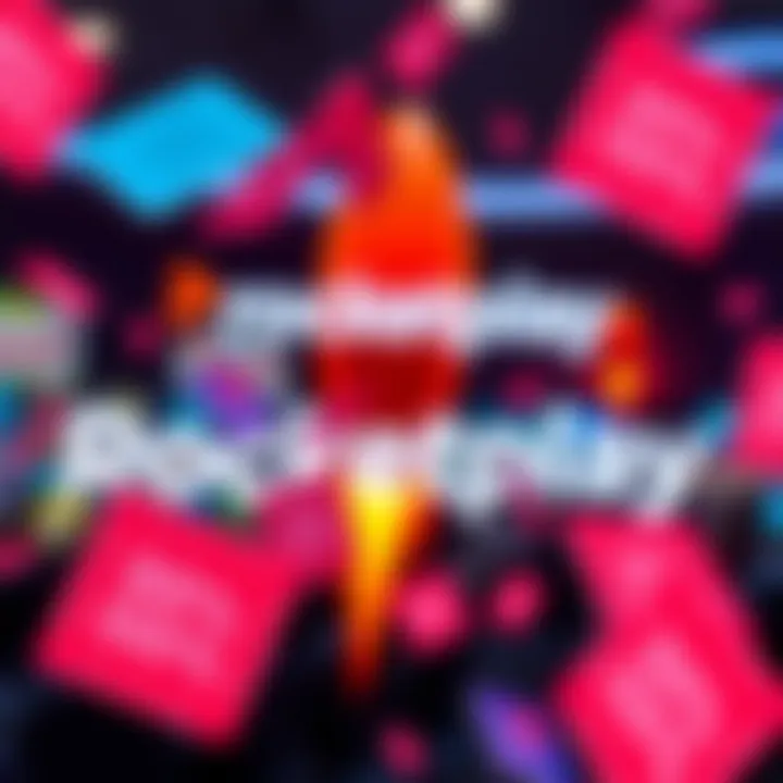 Illustration showing a vibrant Rocketplay logo with promotional discount tags floating around