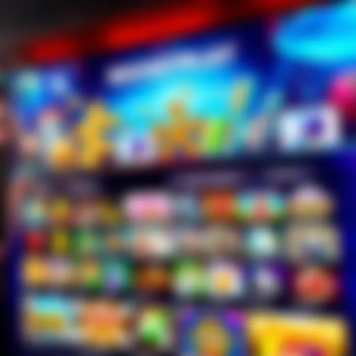 Vibrant RocketPlay interface showing a variety of colorful game icons and dynamic visual effects