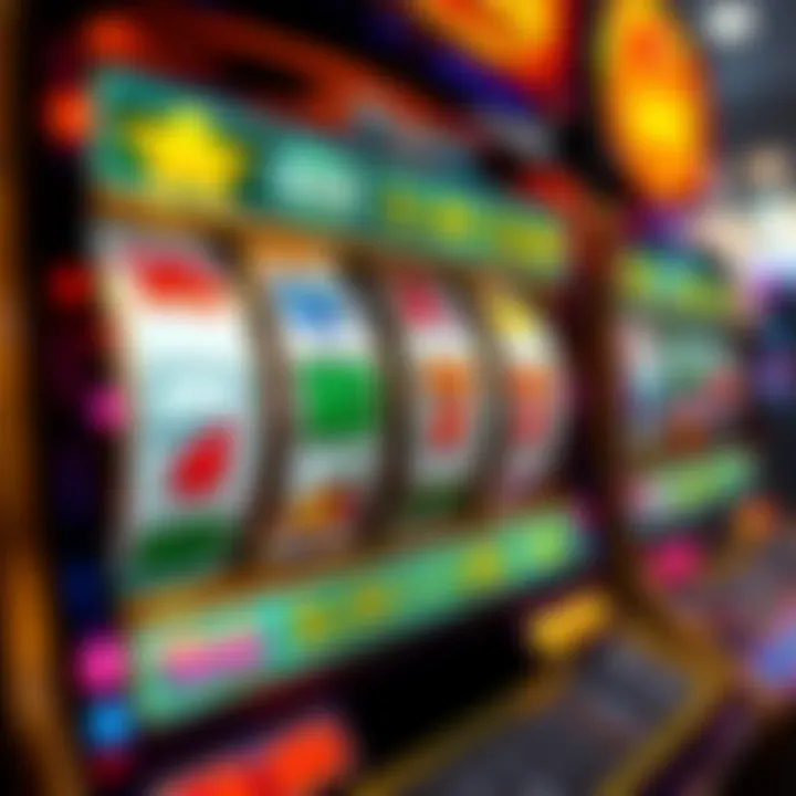 Colorful online pokies interface showing spinning reels with various symbols