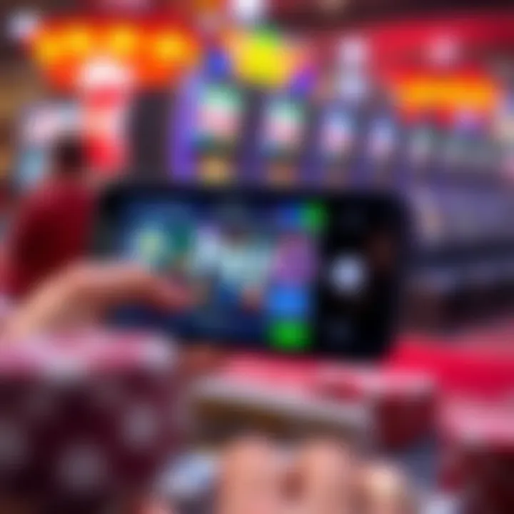 A mobile phone displaying an online pokies game interface with digital payment icons representing PayID