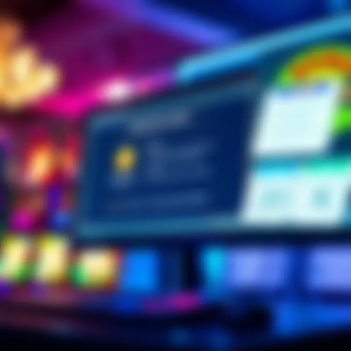 Illustration of a computer screen with responsible gaming icons and legal documents