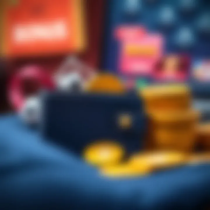 Illustration of a digital wallet with promo codes and coins symbolizing bonus rewards