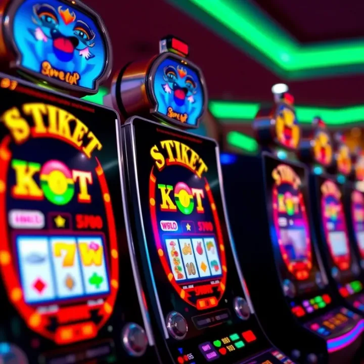 Colorful slot machine reels displaying winning combinations with vibrant lights