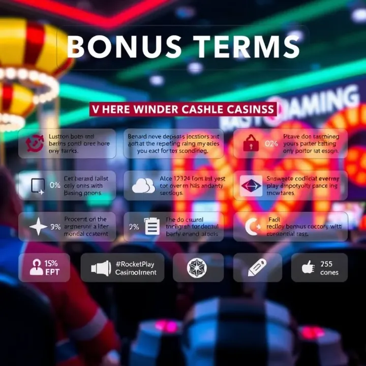 Graphics highlighting bonus terms and conditions with clear icons and text