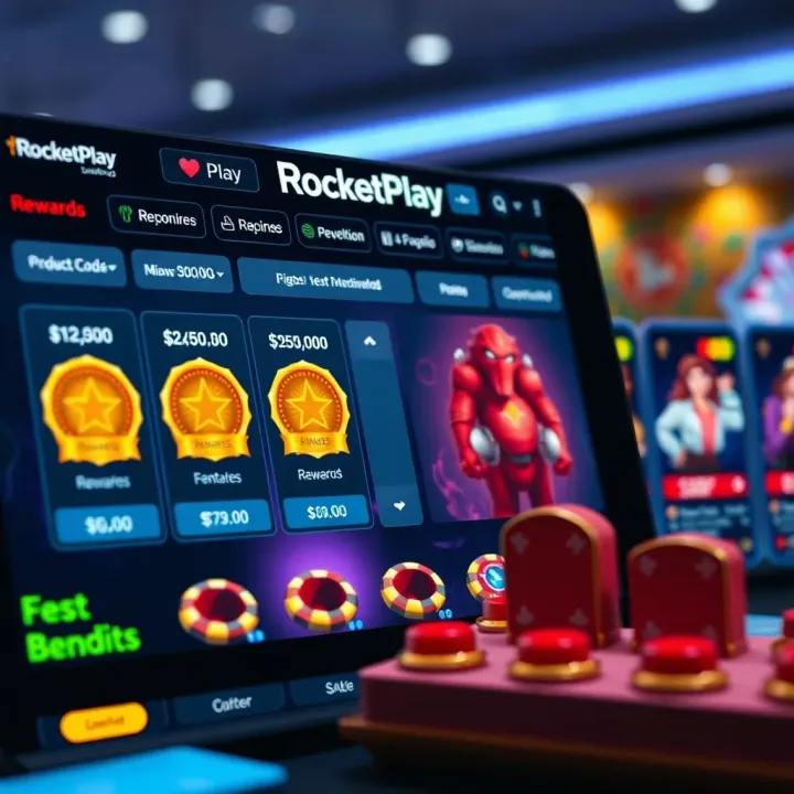 Exploring RocketPlay Bonus Rewards Through No Deposit Codes Digital rewards and bonuses highlighted on a gaming dashboard representing RocketPlay benefits