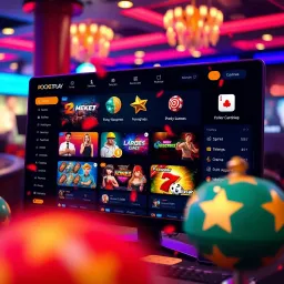 Comprehensive View of Rocketplay Platform Features A dynamic interface showcasing Rocketplay platform features with game elements and navigation menu